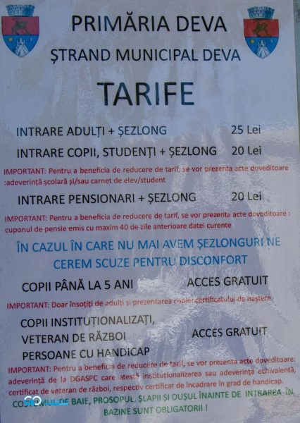 tarife intrare strandul deva